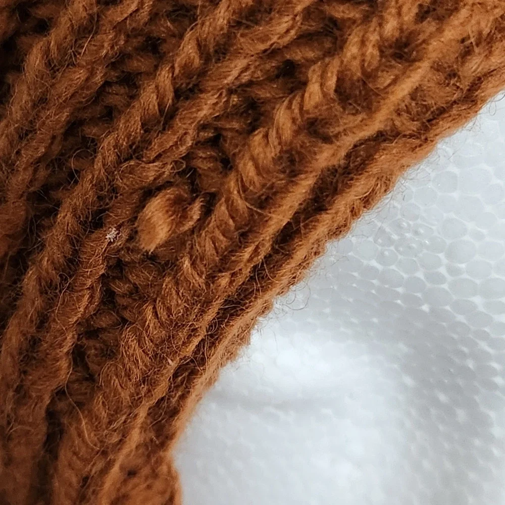 Krochet Kids Brown Black Fair Isle Crochet Knit Beanie Hat with Pom Pom & Tassel